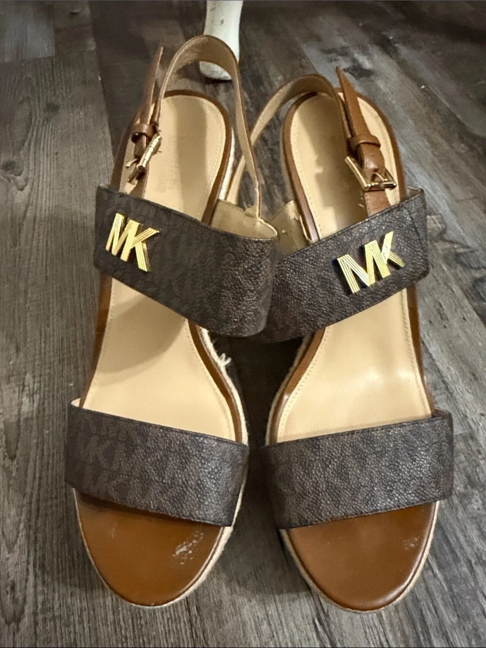 Michael Kors Brown & Tan Logo Strap Slingback Sandals 10 M